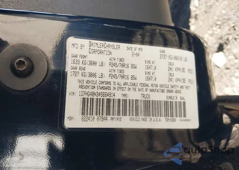 2004 Dodge Dakota Slt z USA, uszkodzony, nr VIN 1D7HG48N34S664914